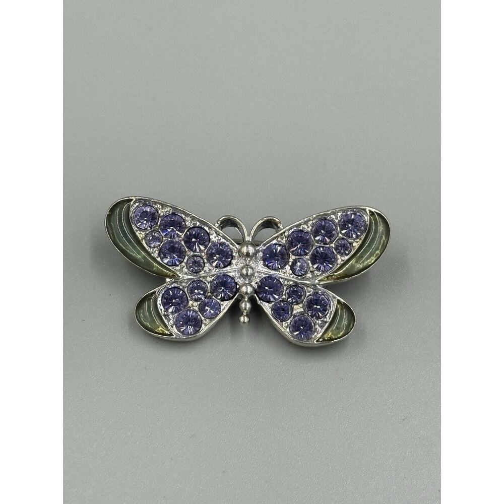 Vintage Avon Butterfly Silver Colored W/‎ Rhinestone Brooch Lapel Pin Jewelry